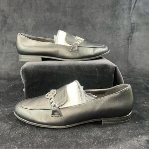 BCBG Generation Black Loafers Shoes Silver Accent Womens Size 5.5M/35.5 Slip-on